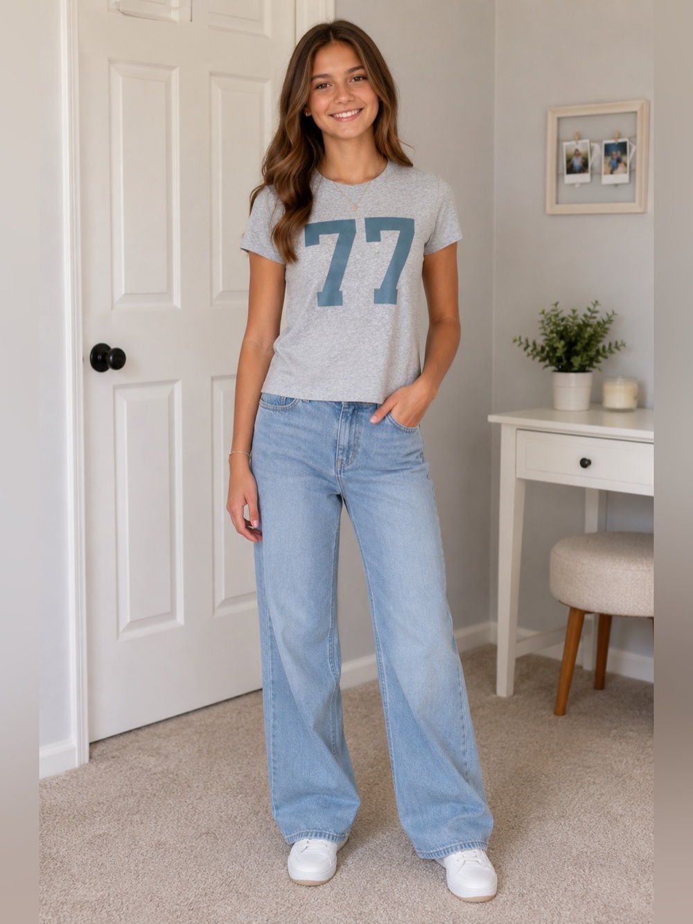 American Eagle Gray 77 Graphic Tee XS Velvet Number T-Shirt